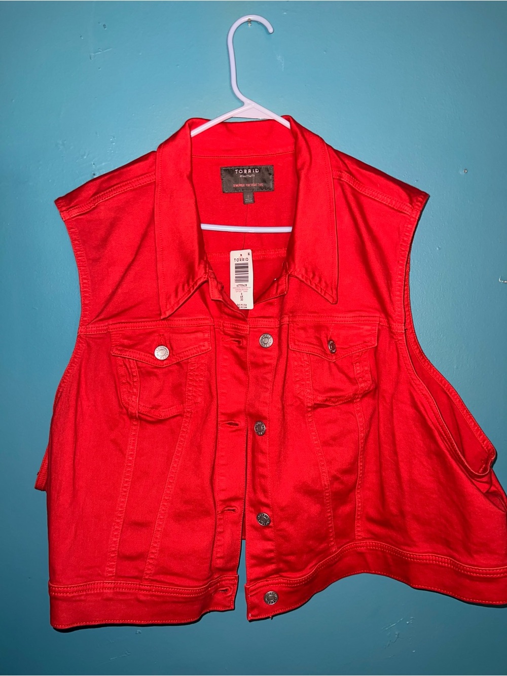torrid Bright Red Denim Vest with Silver Hardware